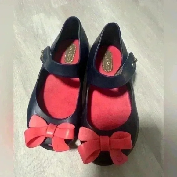Chic Mini Melissa Navy & Pink Bow Shoes – Size 8 - Picture 10 of 10